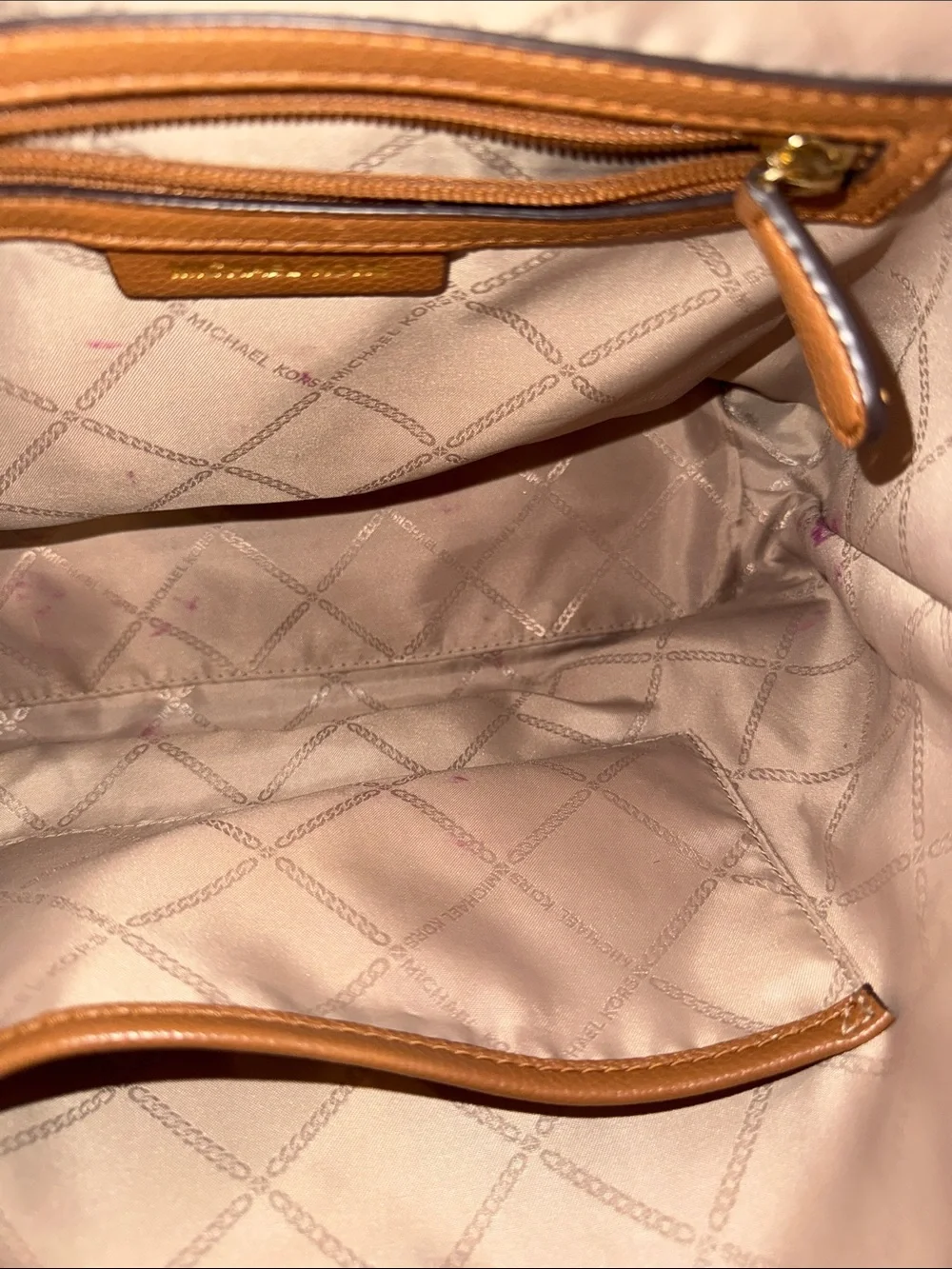 Michael Kors Signature MK Logo Canvas Shoulder Bag in Beige and Tan